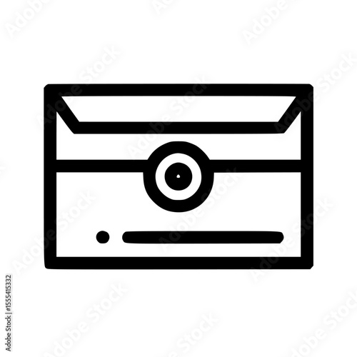Simple line drawing of a closed envelope with a circular clasp, ready for mailing.