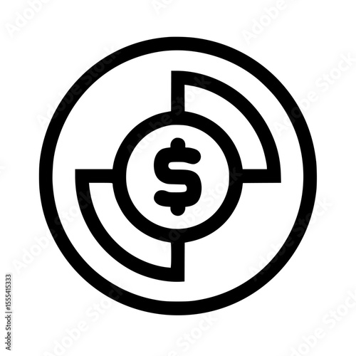 Circular icon featuring a dollar sign at the center with segmented arcs around it.