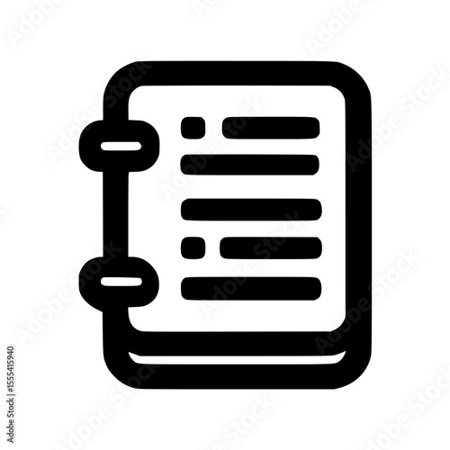 Simple black line drawing of a bound notebook with lined pages.