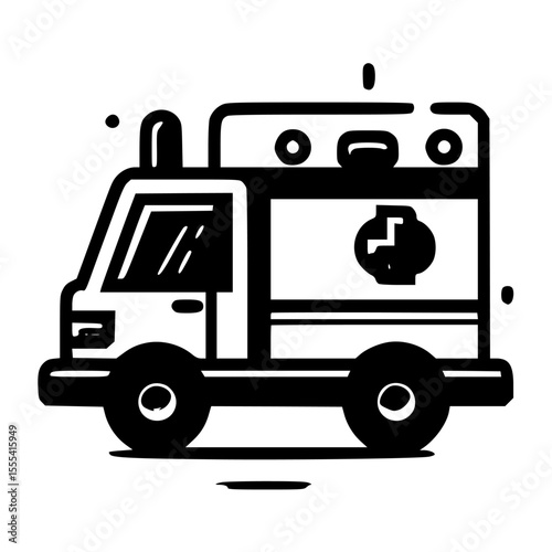 A stylized black and white illustration of an ambulance, ready for emergency response.