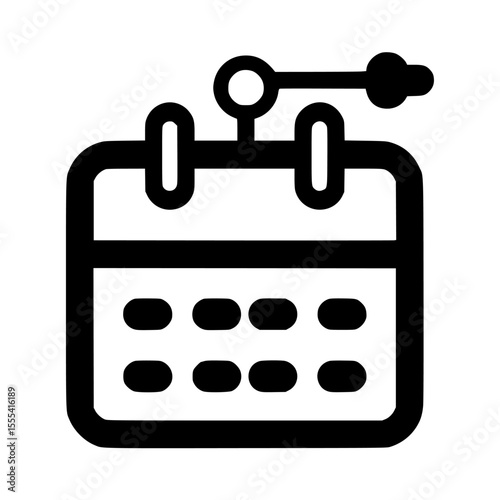 Simple black line art icon of a calendar with a small attachment.
