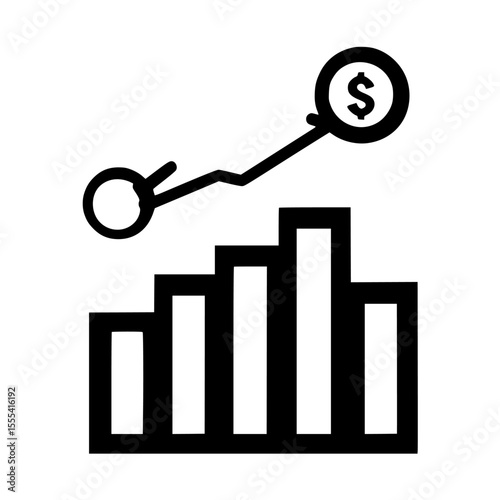 A bar graph showing upward trend, with a dollar sign icon indicating financial growth.