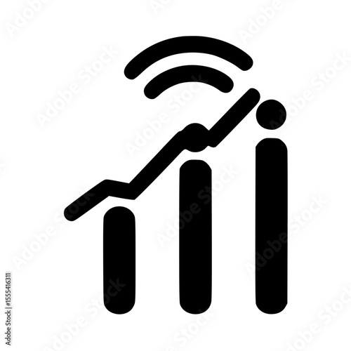 Person riding upward trending graph, symbolizing growth and wireless connectivity.