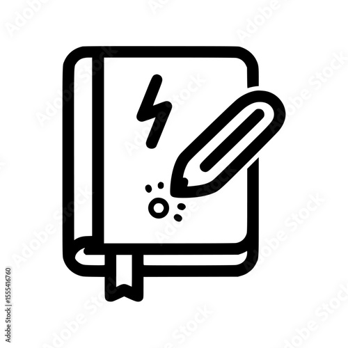 A book with a lightning bolt symbol being written on with a pencil.