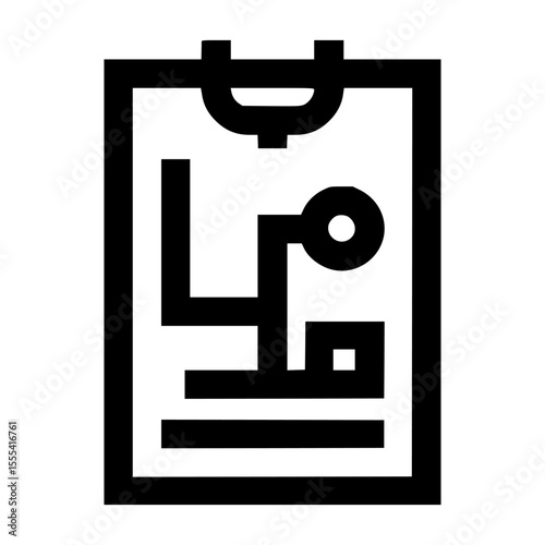 Black outline graphic of a clipboard with abstract design elements.