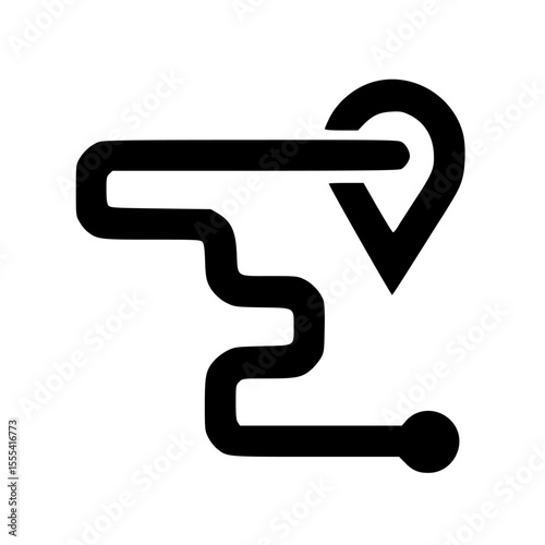 Black icon of a winding path leading to a location pin on a white background.