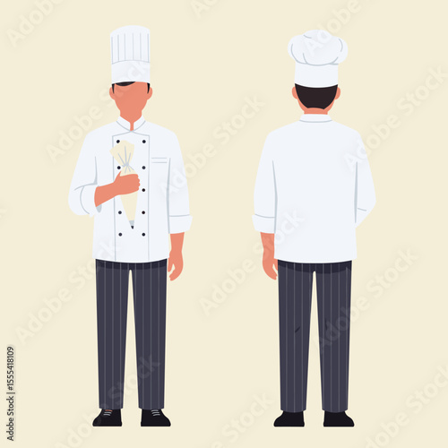 CHEF IN UNIFORM WITH KITCHEN UTENSIL - Professional Male Chef, Culinary Expert, Contemporary Cooking Design