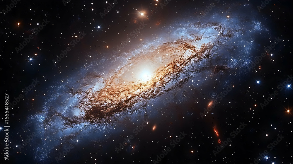 Fototapeta premium Spiral galaxy cosmic dust and stars night sky space background