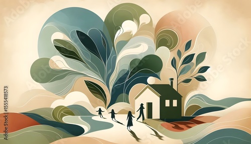 Abstract Family Art in Earthy Green Tones