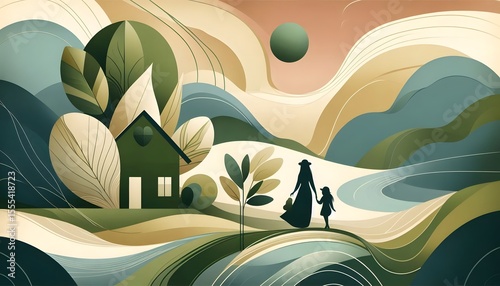 Abstract Family Art in Earthy Green Tones