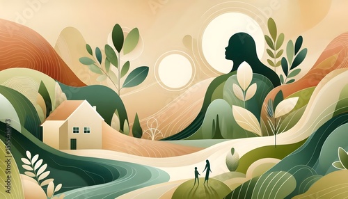 Abstract Family Art in Earthy Green Tones