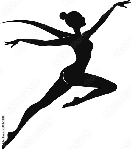 Vector silhouette of a ballet dancer leaping, illustrating athletic grace with white background.