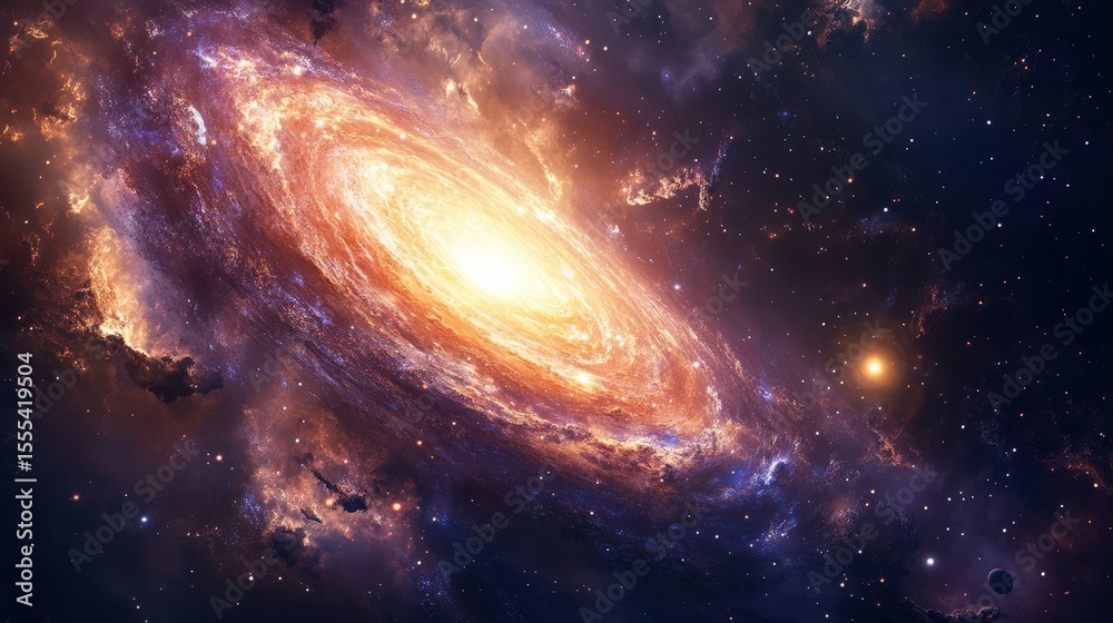 Obraz premium Stunning galaxy view with bright stars and colorful nebula. Explore the beauty of space in this vibrant cosmic scene.