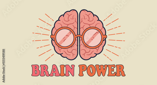 BRAIN POWER - Creative Brain Illustration with Glasses for Educational and Motivational Use