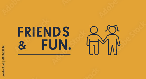 FRIENDS & FUN - Playful Cartoon Illustration of Two Children Holding Hands, Emphasizing Friendship and Enjoyment