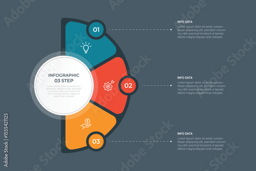 Pie Chart Glassmorphism Infographic Template With 3 Options, Steps, Parts, Segments. Vector Illustration For Business Financial Report