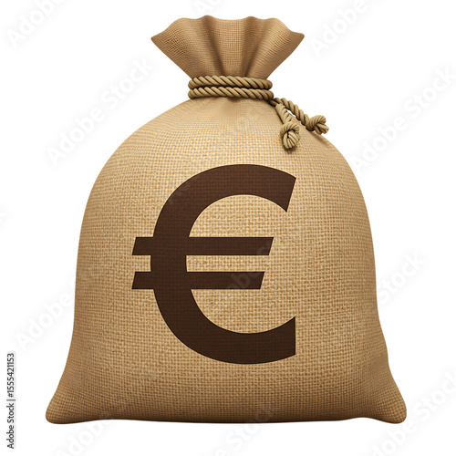 Burlap money bag with euro symbol isolated on white background