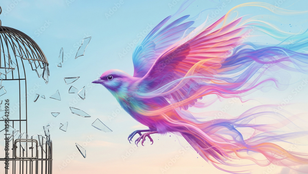 Obraz premium Soaring Beyond A Colorful Bird Breaks Free
