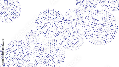 Vector abstract blue background frame of geometric shapes. Circular ornament. Pattern of dots, particles, molecules, fragments. Poster for technology, medicine, presentations, business.