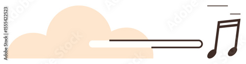 Cloud shape with upload bar leading to music notes, symbolizing online music sharing, streaming, and storage. Ideal for technology, media, entertainment, creativity, productivity connectivity