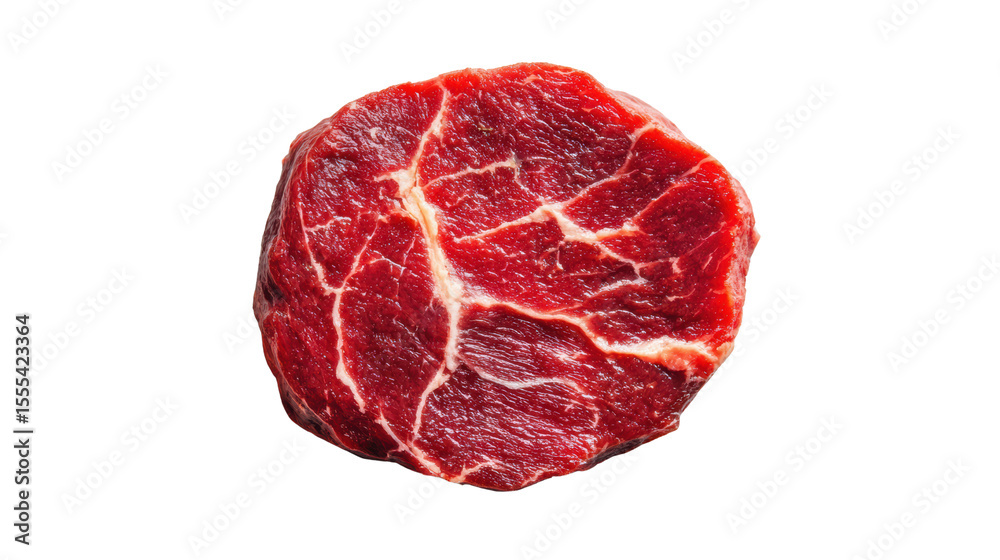 Obraz premium Fresh raw beef cut isolated on white background, ideal for use in cooking or culinary presentations.