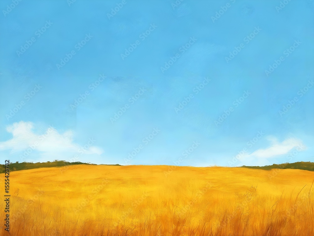an impressionistic painting of a golden field of wheat under a gradient blue sky with a distant green treeline an impressionistic painting of a golden field of wheat under a gradient blue sky with a distant green treeline