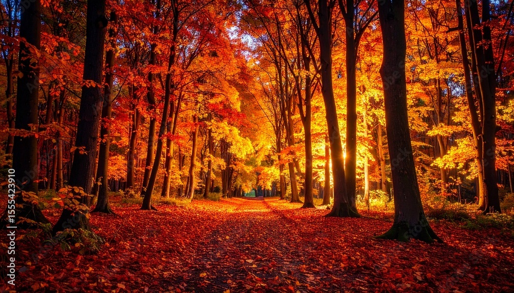 Fototapeta premium Very beautiful fall forest at night with an epic fall foliage