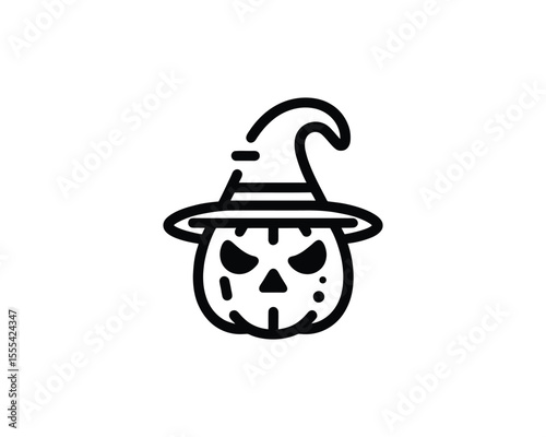 Flat vector pumpkin character in witch hat