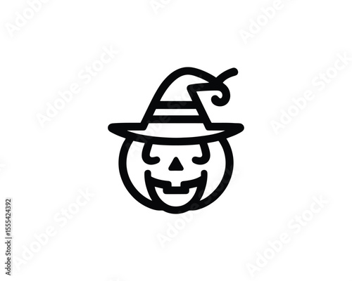 Creative pumpkin logo wearing a witch hat