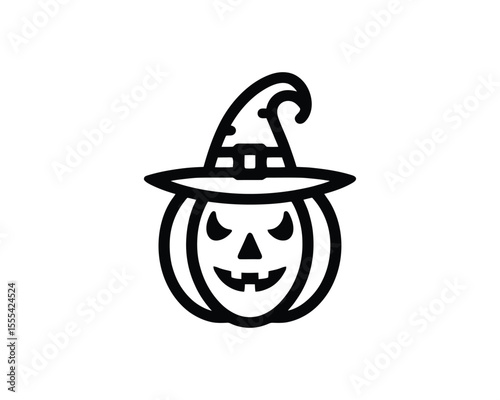 Halloween pumpkin face with witch hat vector