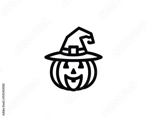 Vector halloween pumpkin logo witch hat