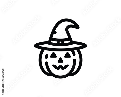 Pumpkin symbol in witch hat halloween style