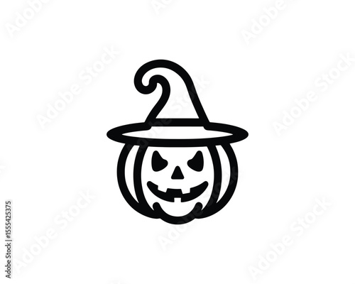 Vector halloween pumpkin face in witch hat