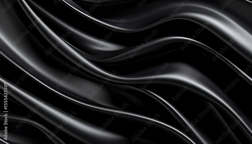 Fototapeta premium Abstract Smooth Black Silk Fabric Wave Texture with Elegant Background.
