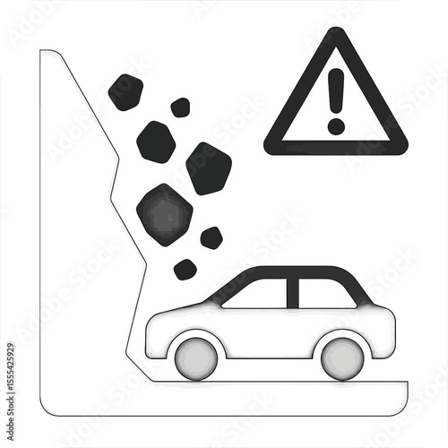 Landslide Warning Sign for Cars - Rockfall Ahea