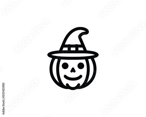 Flat pumpkin face with witch hat symbol