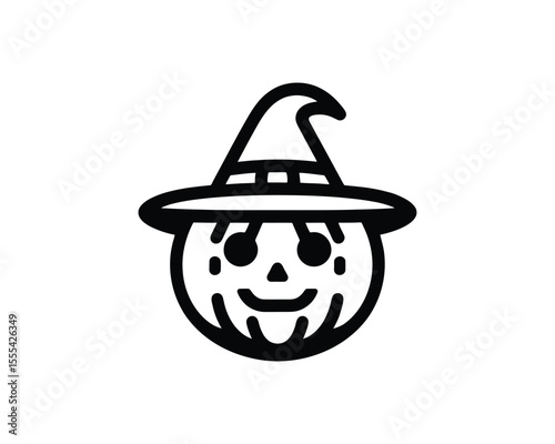 Halloween pumpkin logo wearing witch hat