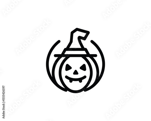 Halloween symbol of pumpkin wearing witch hat