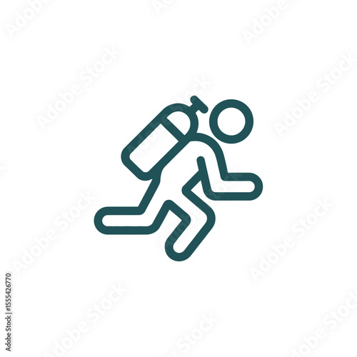 Stylized icon of a diver with scuba gear in motion on a white background