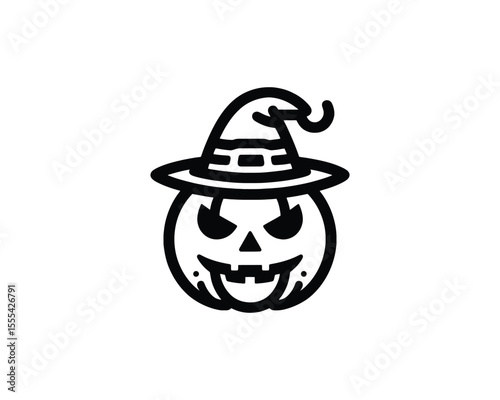 Pumpkin illustration logo with witch hat vector