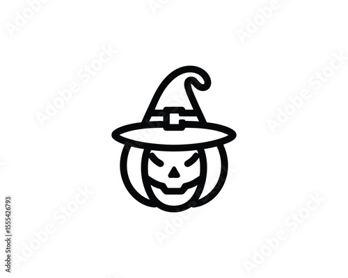 Flat vector pumpkin character in witch hat