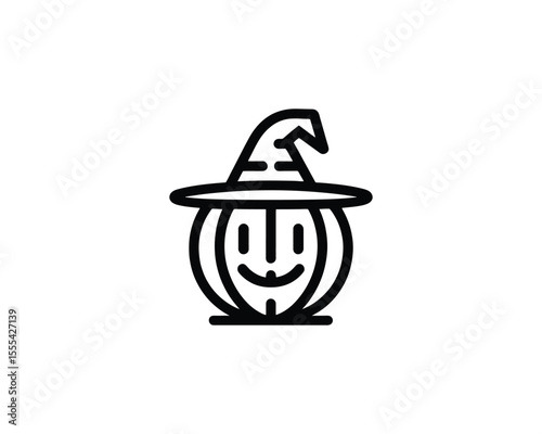 Halloween pumpkin face with witch hat vector