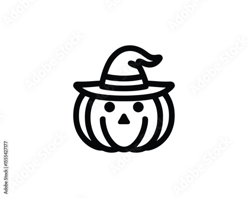 Simple pumpkin head logo with witch hat