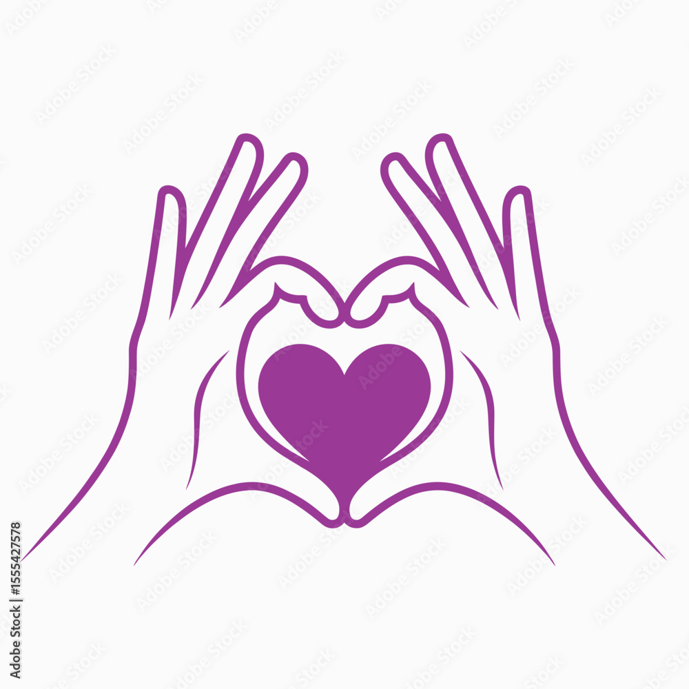 Obraz premium Purple hands forming a heart shape with a solid purple heart inside