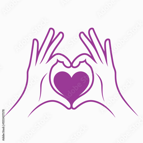 Purple hands forming a heart shape with a solid purple heart inside