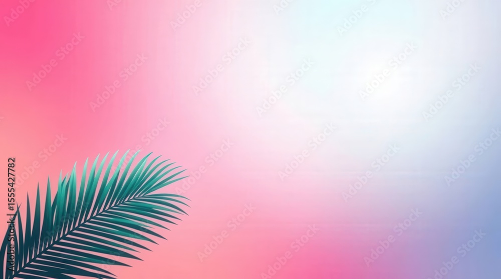 Fototapeta premium Abstract Palm Leaf: A vibrant palm leaf poised delicately against a softly blurred gradient backdrop, evoking a sense of tropical serenity and modern design.