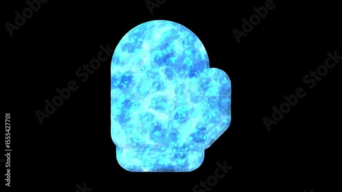 Winter glove animation. Warm winter glove. Simple illustration of winter glove. Frozen ice animation. 4K animation. Transparent background with alpha channel