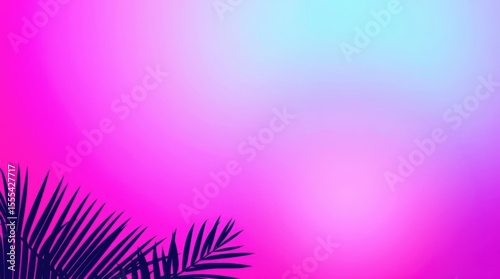 Radiant Hues: A mesmerizing gradient background with dynamic shades of pink and turquoise is complemented by the delicate silhouette of a palm frond.