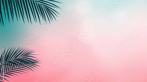 Tropical Sunset Silhouette: Palm leaves silhouette against a vibrant sunset sky, creating a serene and tropical atmosphere.