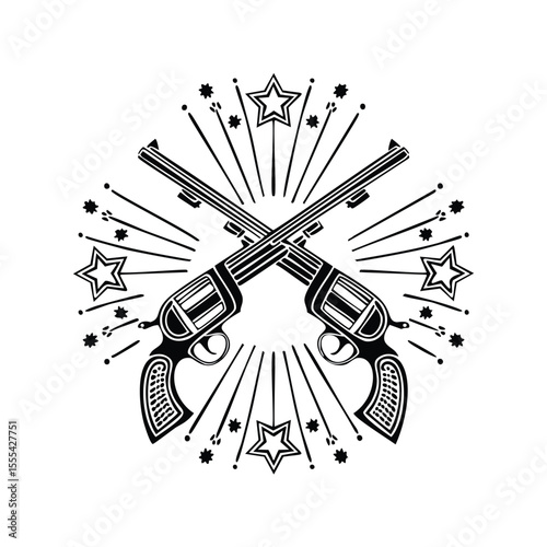 Crossed revolvers western gunslingers starburst design